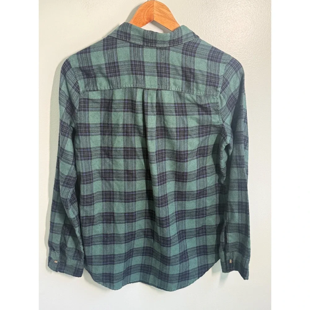 Hollister Womens Green Navy Blue Plaid Flannel Shirt Boyfriend Fit Small S